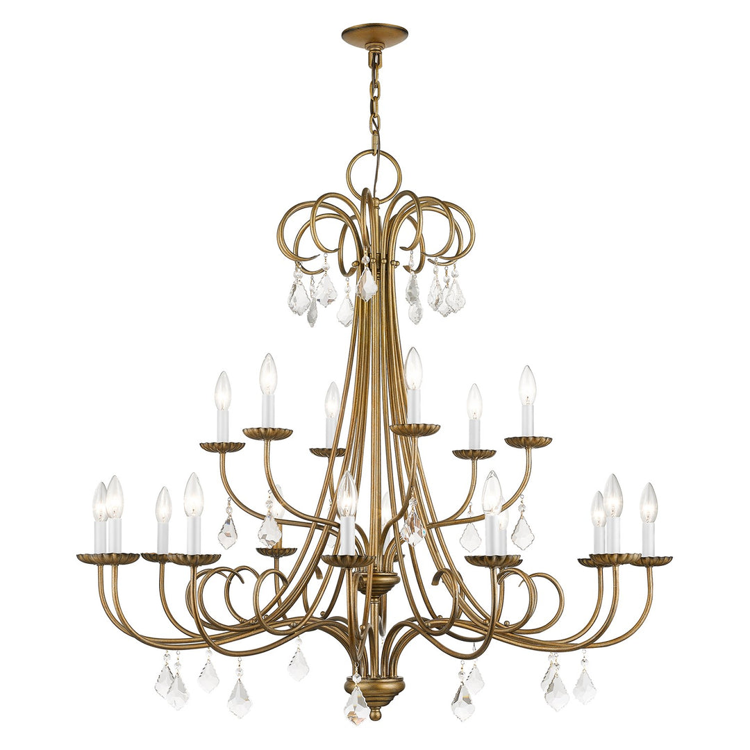 18 Light Antique Gold Leaf Extra Large Chandelier With Clear Crystals by Livex Lighting