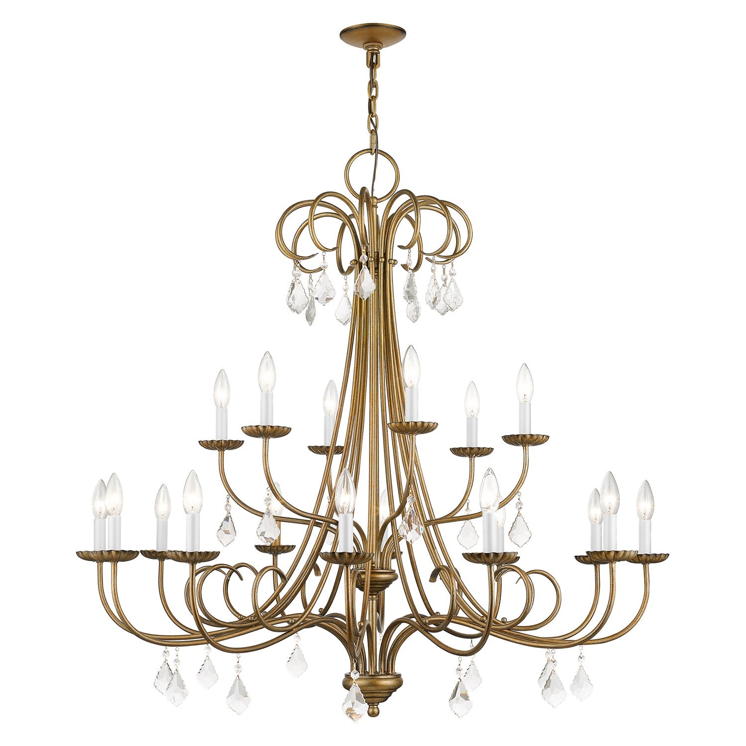 18 Light Antique Gold Leaf Extra Large Chandelier With Clear Crystals by Livex Lighting