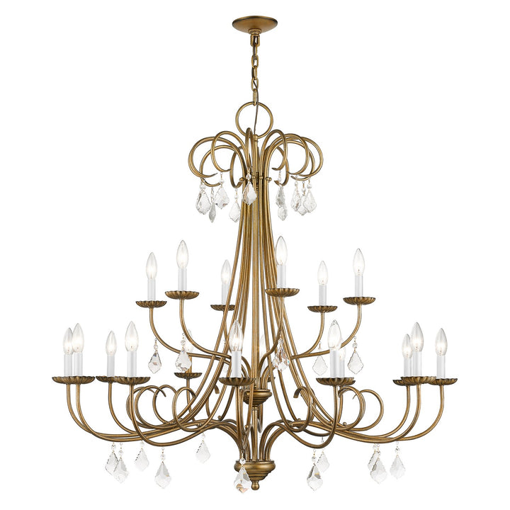 18 Light Antique Gold Leaf Extra Large Chandelier With Clear Crystals by Livex Lighting