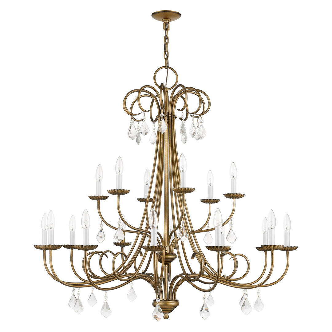 18 Light Antique Gold Leaf Extra Large Chandelier With Clear Crystals
