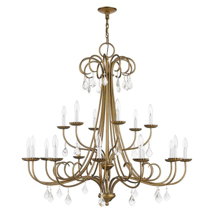 18 Light Antique Gold Leaf Extra Large Chandelier With Clear Crystals