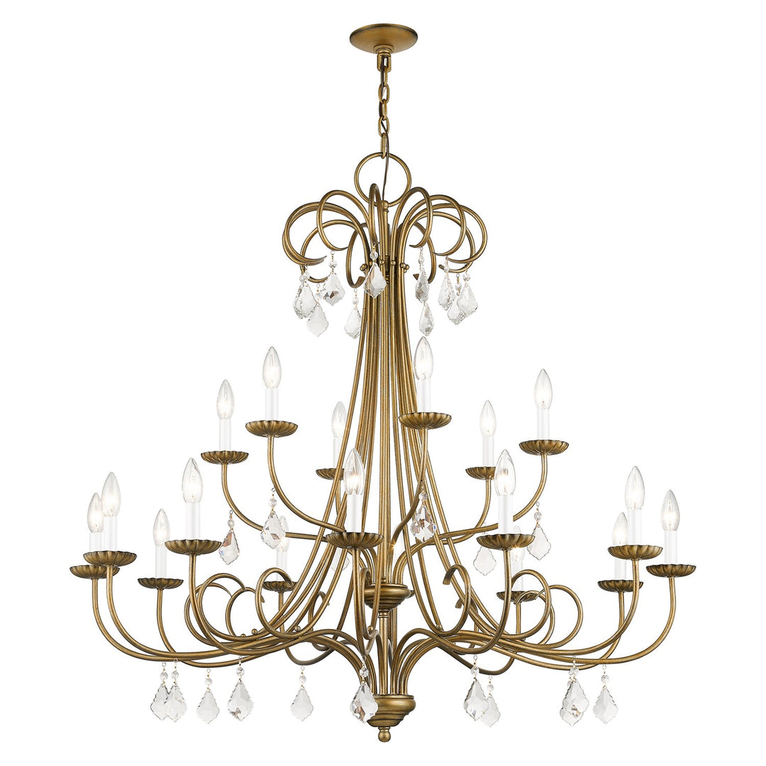 18 Light Antique Gold Leaf Extra Large Chandelier With Clear Crystals