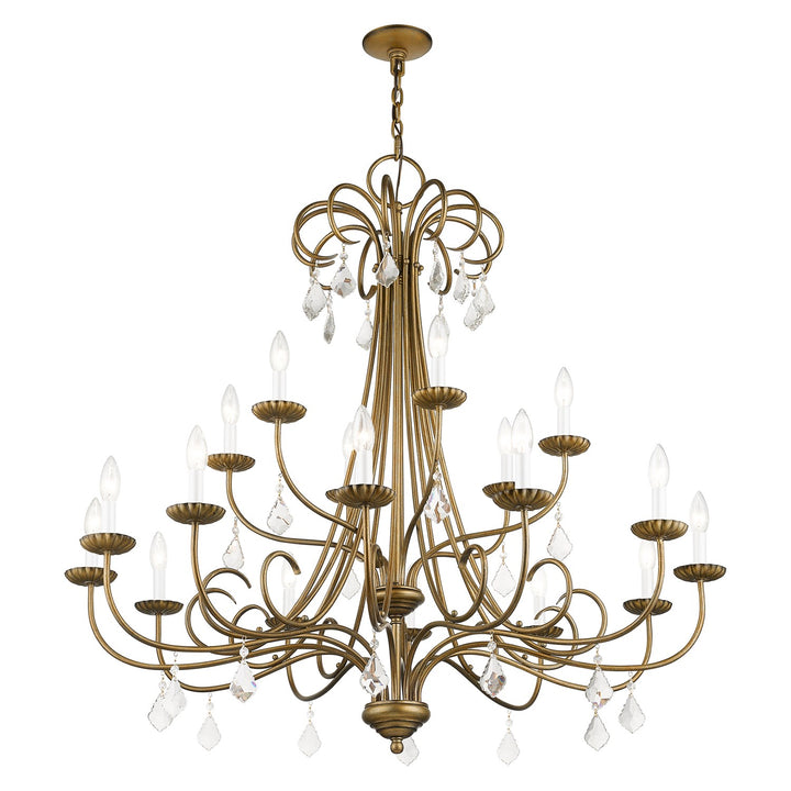18 Light Antique Gold Leaf Extra Large Chandelier With Clear Crystals