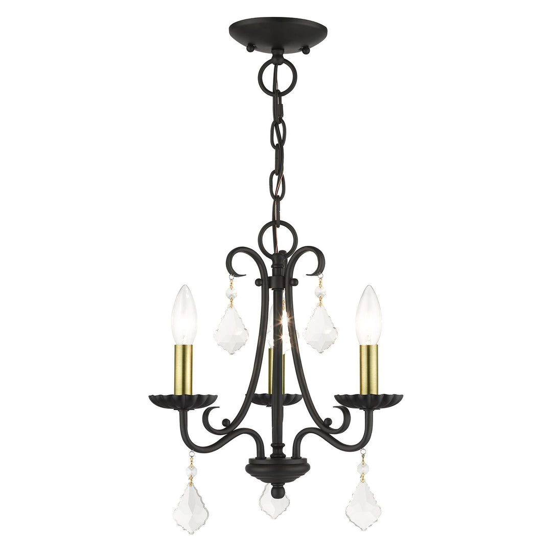 3 Light Black Mini Chandelier With Antique Brass Finish Accents by Livex Lighting