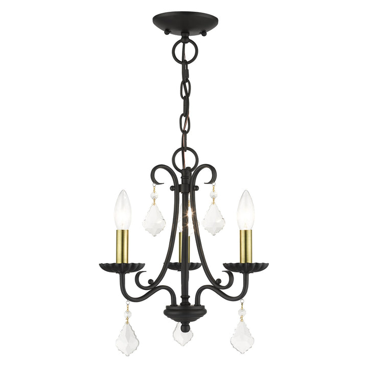 3 Light Black Mini Chandelier With Antique Brass Finish Accents by Livex Lighting