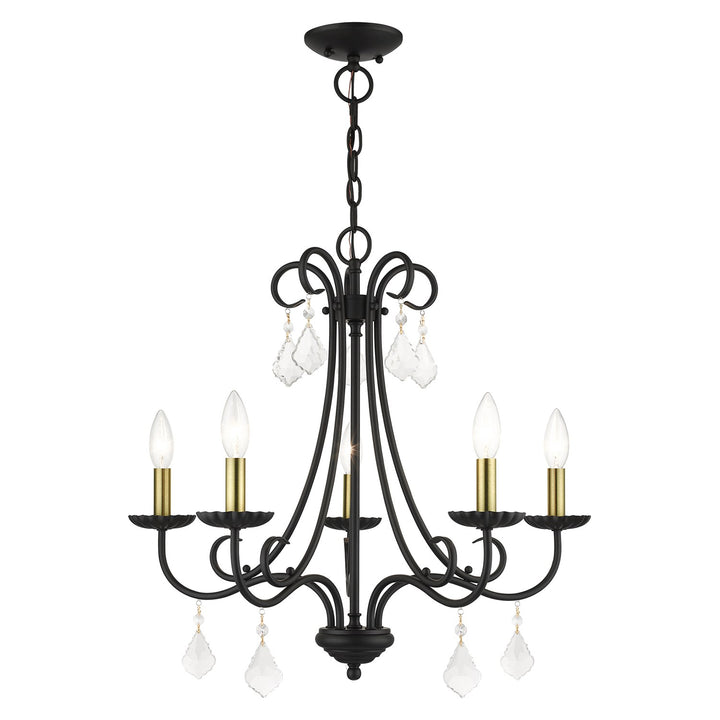 5 Light Black Chandelier With Antique Brass Finish Accents And Clear Crystals by Livex Lighting