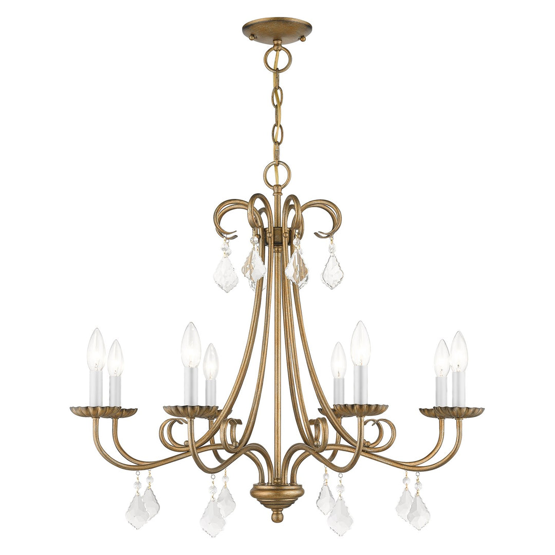 8 Light Antique Gold Leaf Large Chandelier With Clear Crystals by Livex Lighting