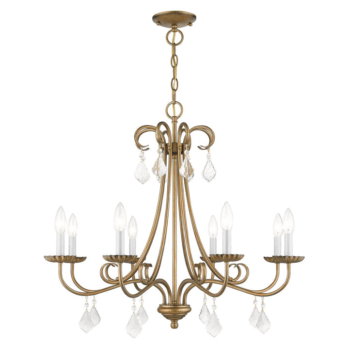 8 Light Antique Gold Leaf Large Chandelier With Clear Crystals by Livex Lighting