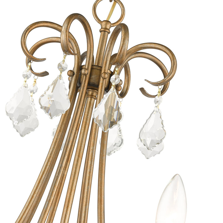 8 Light Antique Gold Leaf Large Chandelier With Clear Crystals