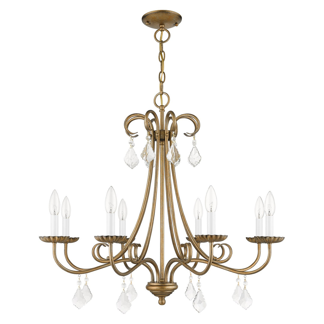 8 Light Antique Gold Leaf Large Chandelier With Clear Crystals