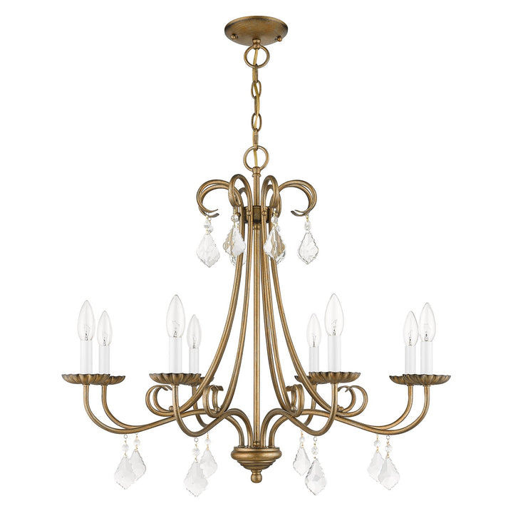8 Light Antique Gold Leaf Large Chandelier With Clear Crystals