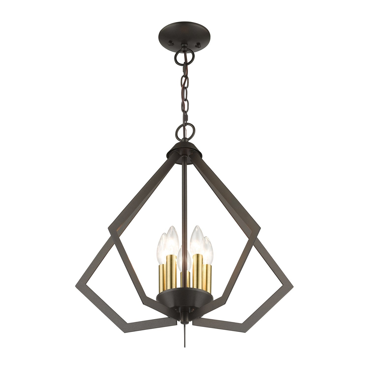 5 Light English Bronze Chandelier With Antique Brass Finish Accents