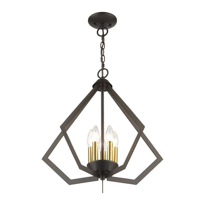 5 Light English Bronze Chandelier With Antique Brass Finish Accents