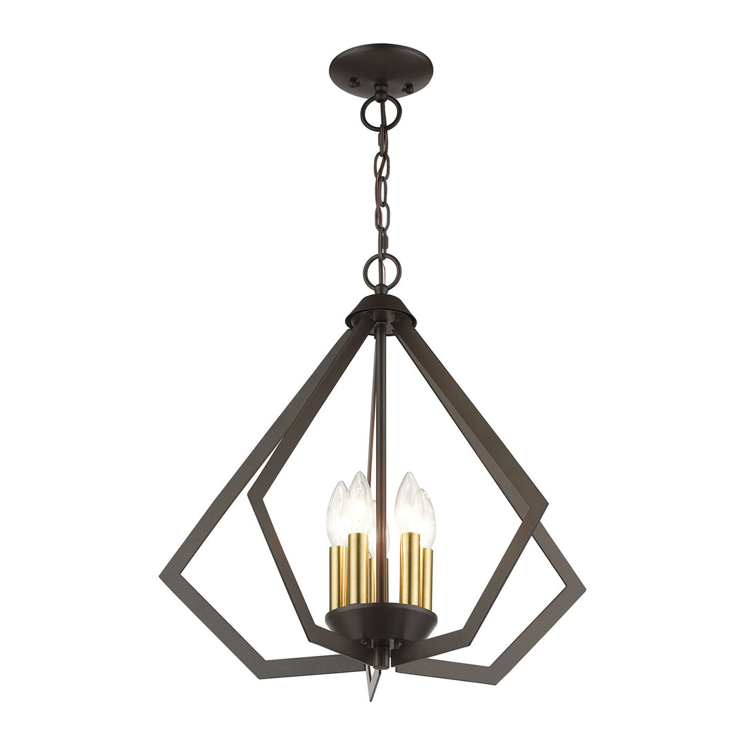 5 Light English Bronze Chandelier With Antique Brass Finish Accents