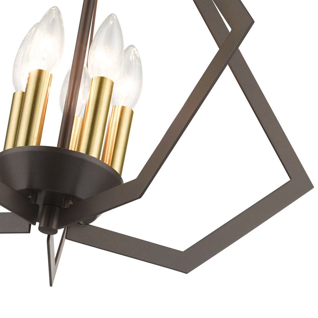 5 Light English Bronze Chandelier With Antique Brass Finish Accents