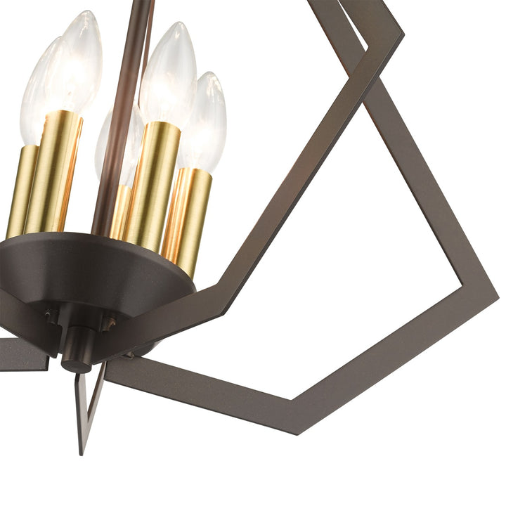 5 Light English Bronze Chandelier With Antique Brass Finish Accents