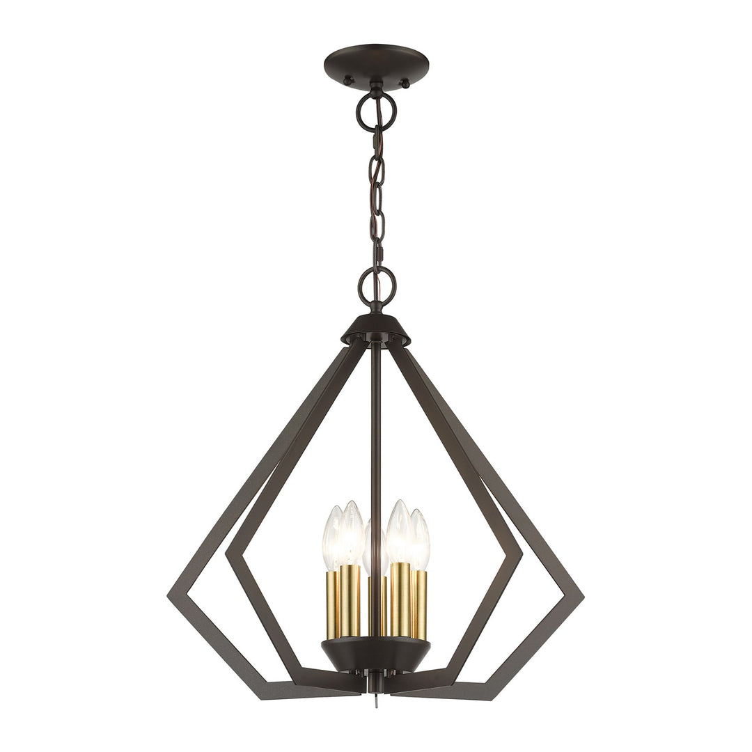 5 Light English Bronze Chandelier With Antique Brass Finish Accents