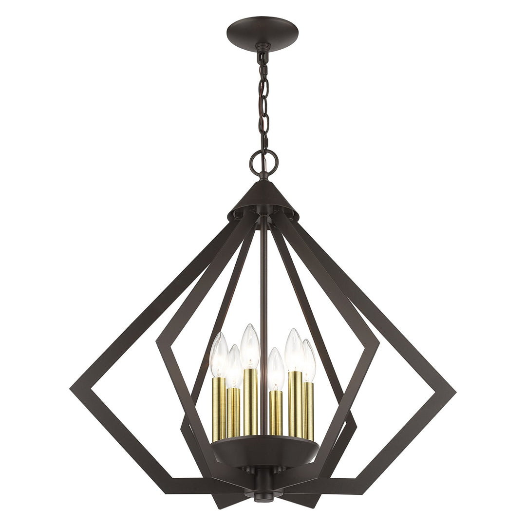 6 Light English Bronze Chandelier With Antique Brass Finish Accents