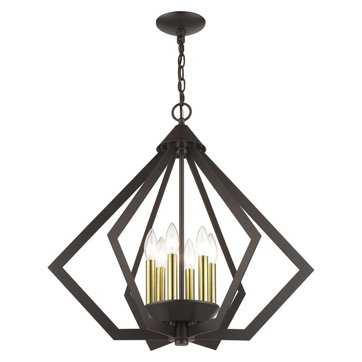 6 Light English Bronze Chandelier With Antique Brass Finish Accents
