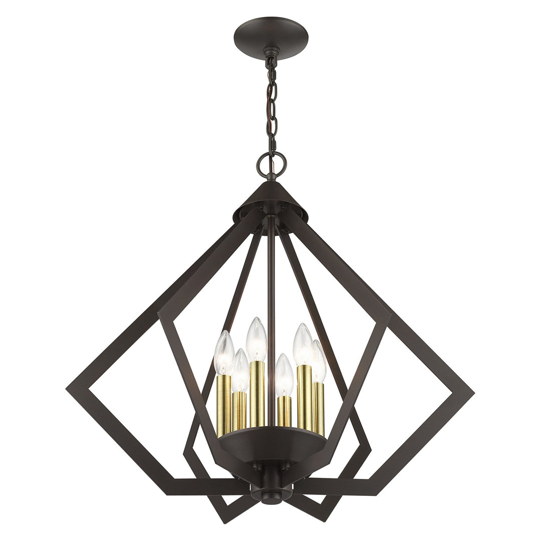 6 Light English Bronze Chandelier With Antique Brass Finish Accents