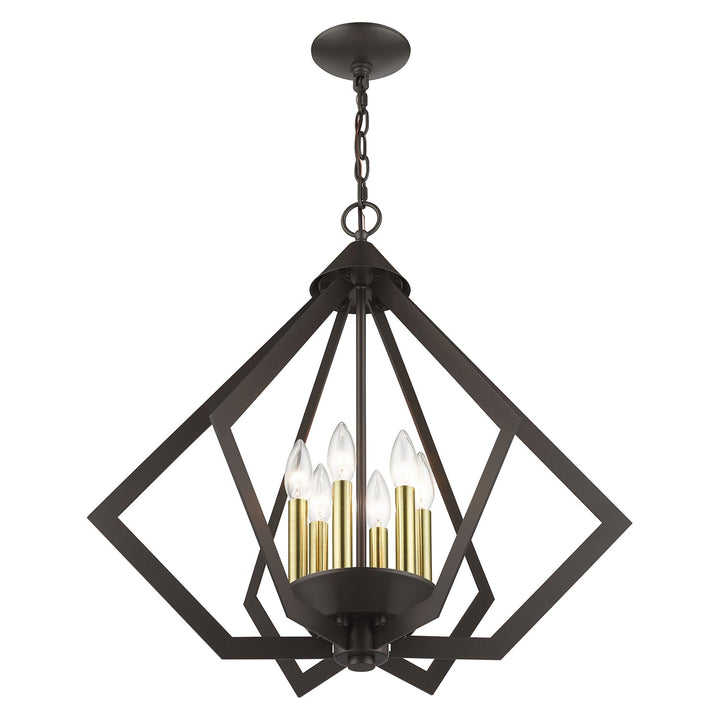 6 Light English Bronze Chandelier With Antique Brass Finish Accents