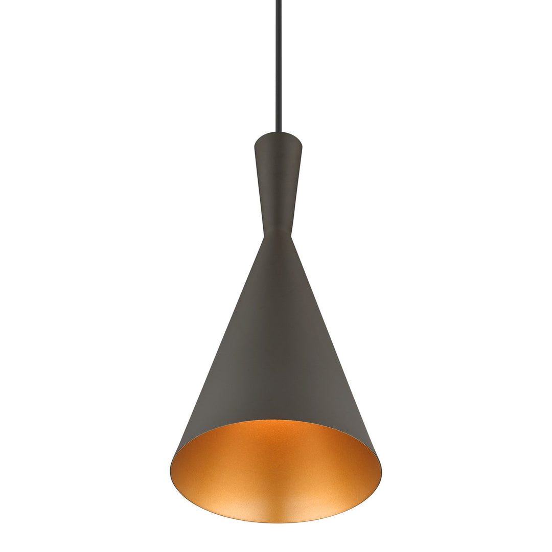 1 Light Bronze Pendant With Antique Brass Finish Accents