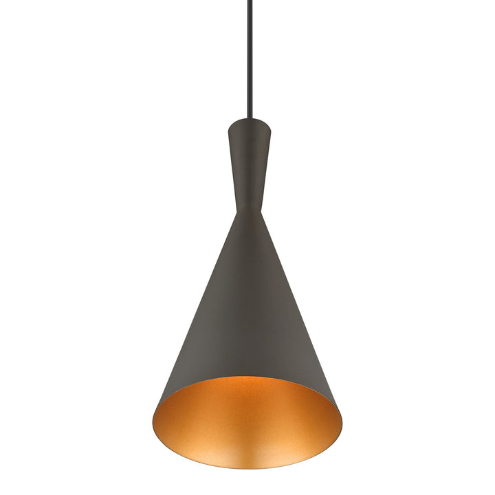 1 Light Bronze Pendant With Antique Brass Finish Accents