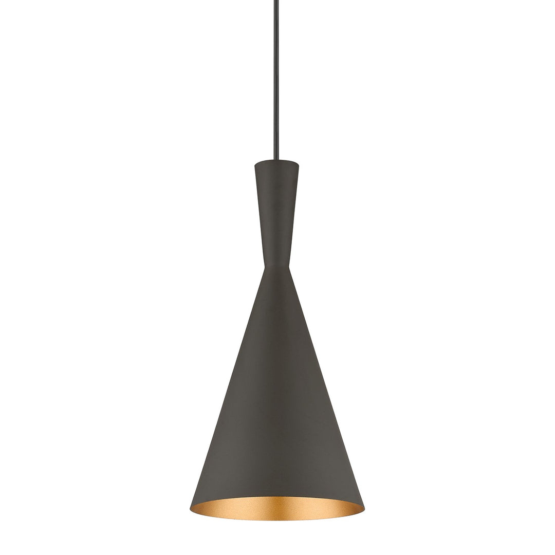 1 Light Bronze Pendant With Antique Brass Finish Accents