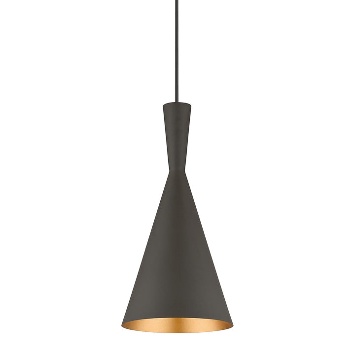 1 Light Bronze Pendant With Antique Brass Finish Accents