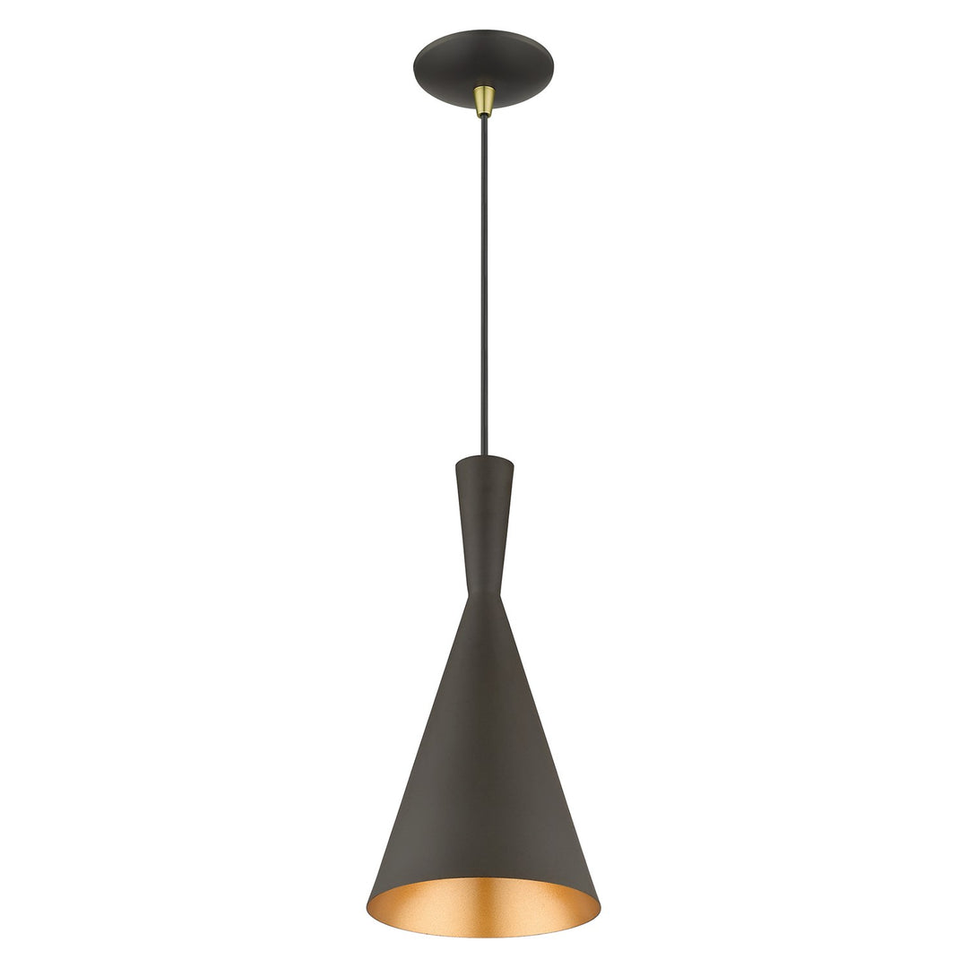 1 Light Bronze Pendant With Antique Brass Finish Accents