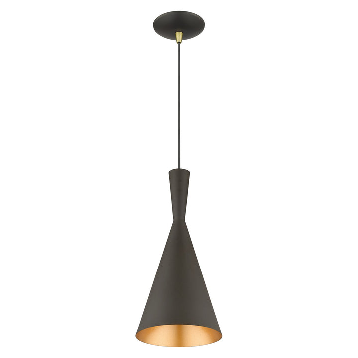 1 Light Bronze Pendant With Antique Brass Finish Accents