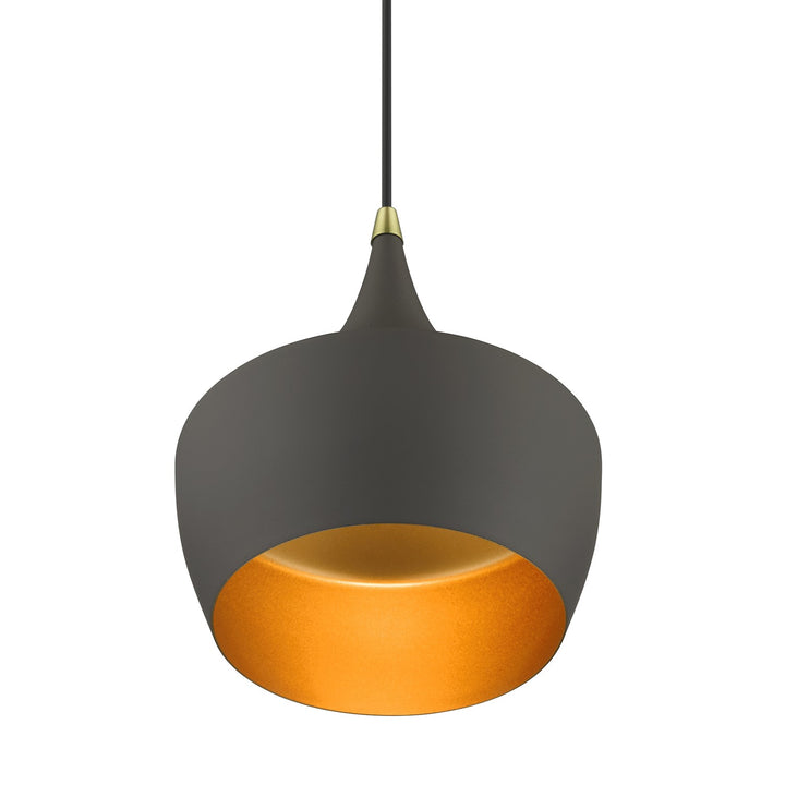1 Light Bronze Pendant With Antique Brass Finish Accents