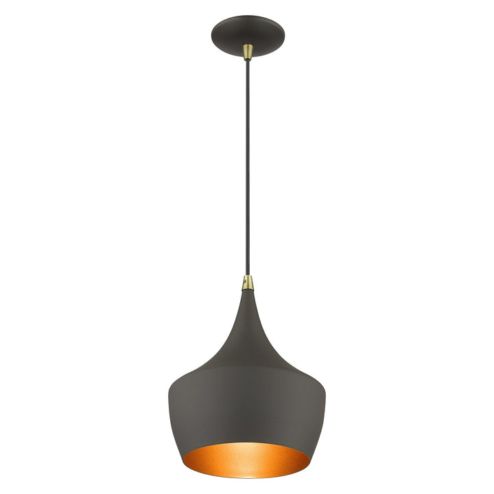 1 Light Bronze Pendant With Antique Brass Finish Accents