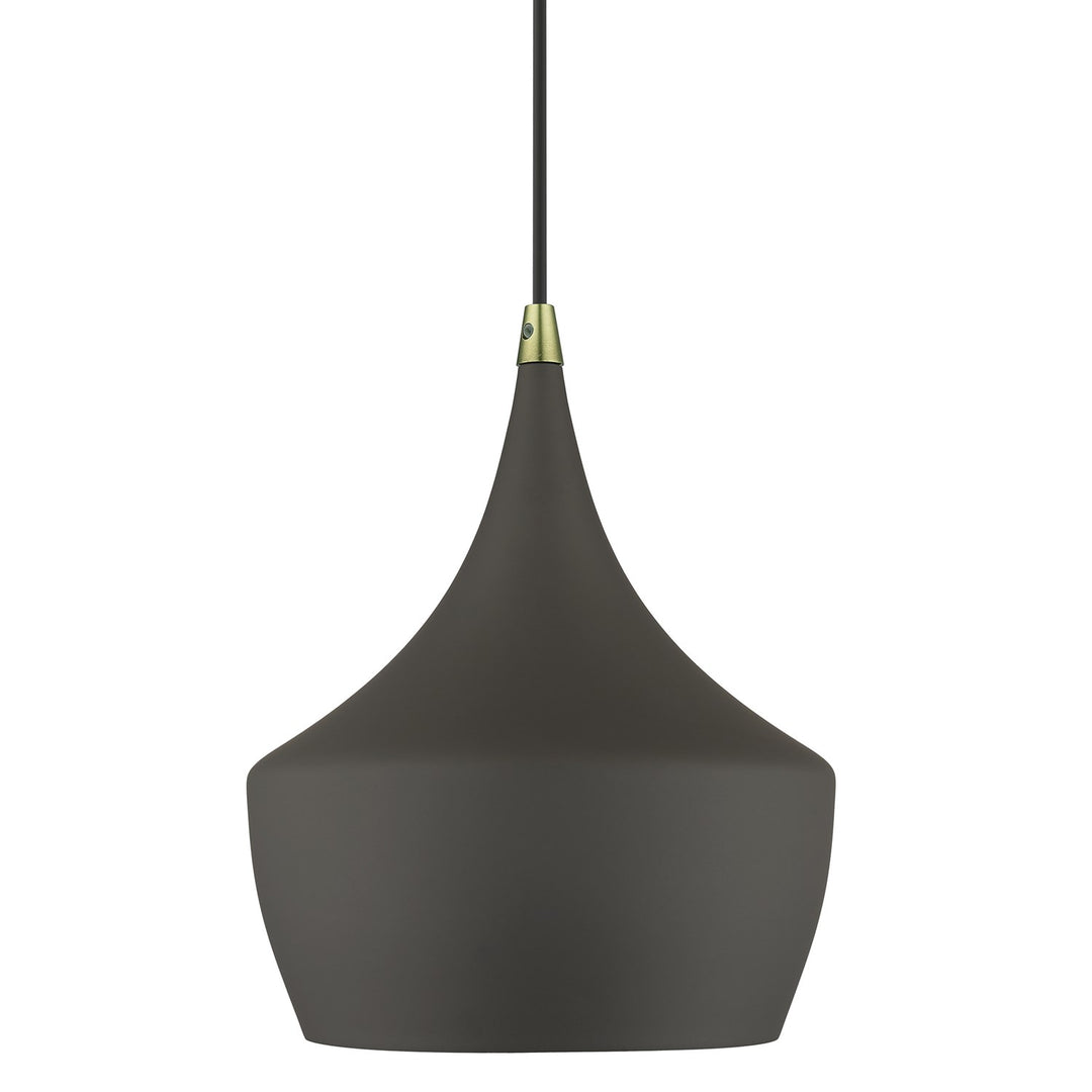 1 Light Bronze Pendant With Antique Brass Finish Accents