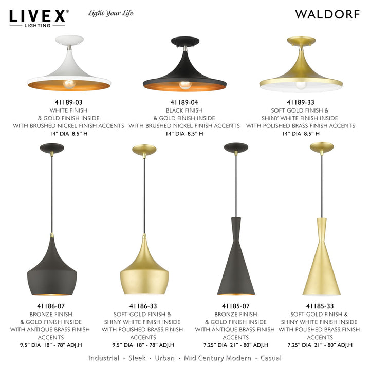 1 Light Soft Gold Pendant With Polished Brass Finish Accents