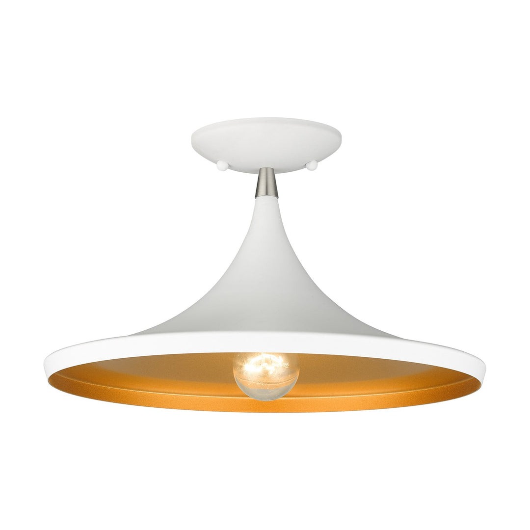 1 Light White Semi-Flush With Brushed Nickel Finish Accents by Livex Lighting