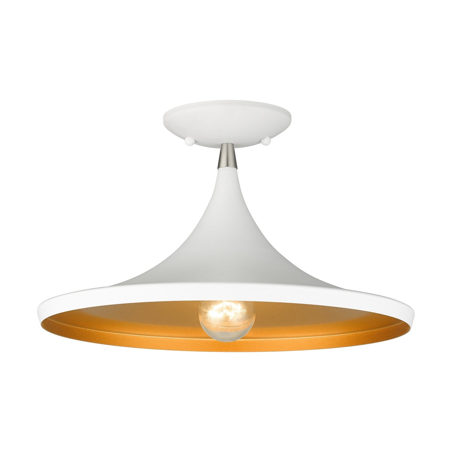 1 Light White Semi-Flush With Brushed Nickel Finish Accents by Livex Lighting