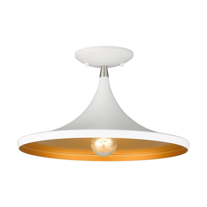 1 Light White Semi-Flush With Brushed Nickel Finish Accents by Livex Lighting