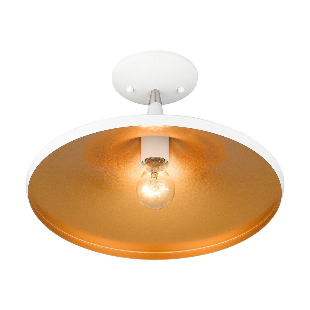1 Light White Semi-Flush With Brushed Nickel Finish Accents