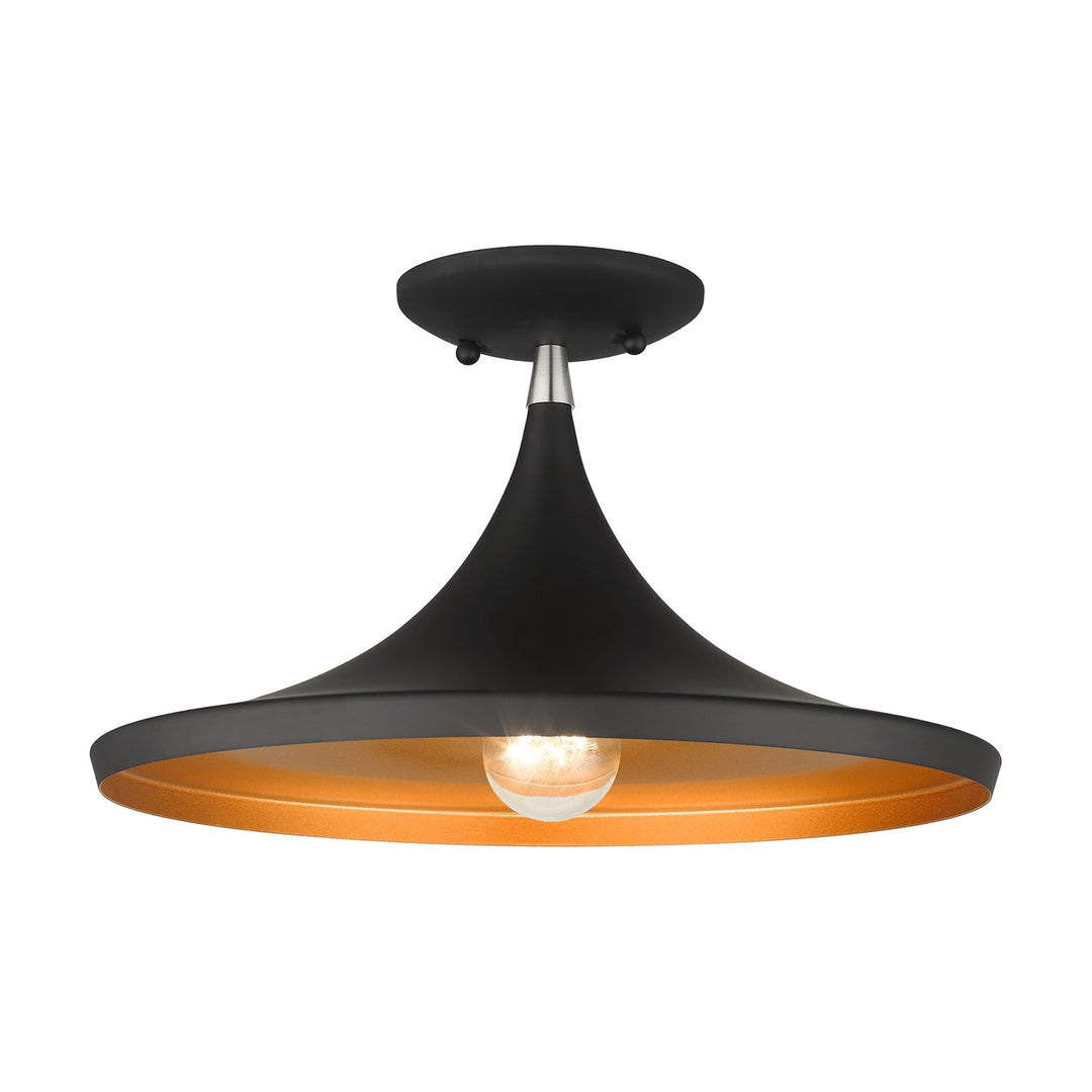 1 Light Black Semi-Flush With Brushed Nickel Finish Accents by Livex Lighting