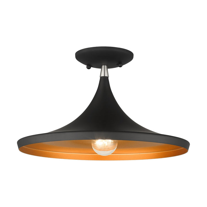 1 Light Black Semi-Flush With Brushed Nickel Finish Accents by Livex Lighting