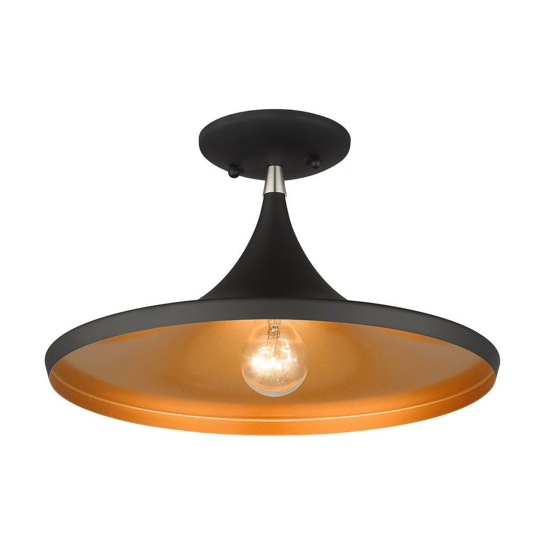 1 Light Black Semi-Flush With Brushed Nickel Finish Accents