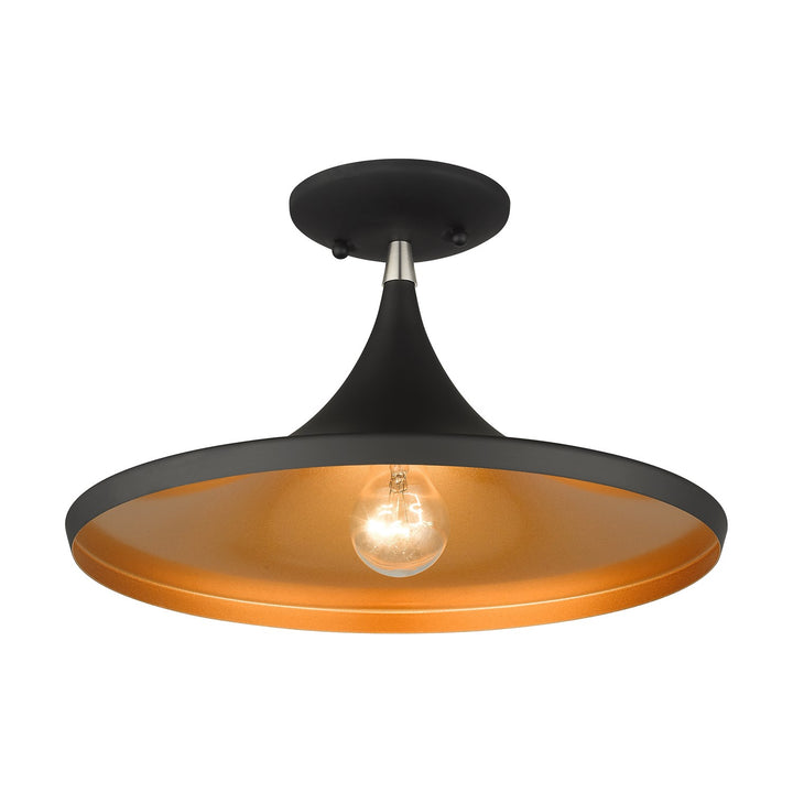 1 Light Black Semi-Flush With Brushed Nickel Finish Accents