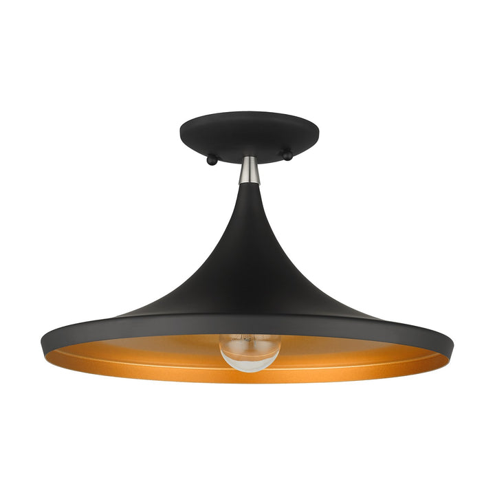 1 Light Black Semi-Flush With Brushed Nickel Finish Accents