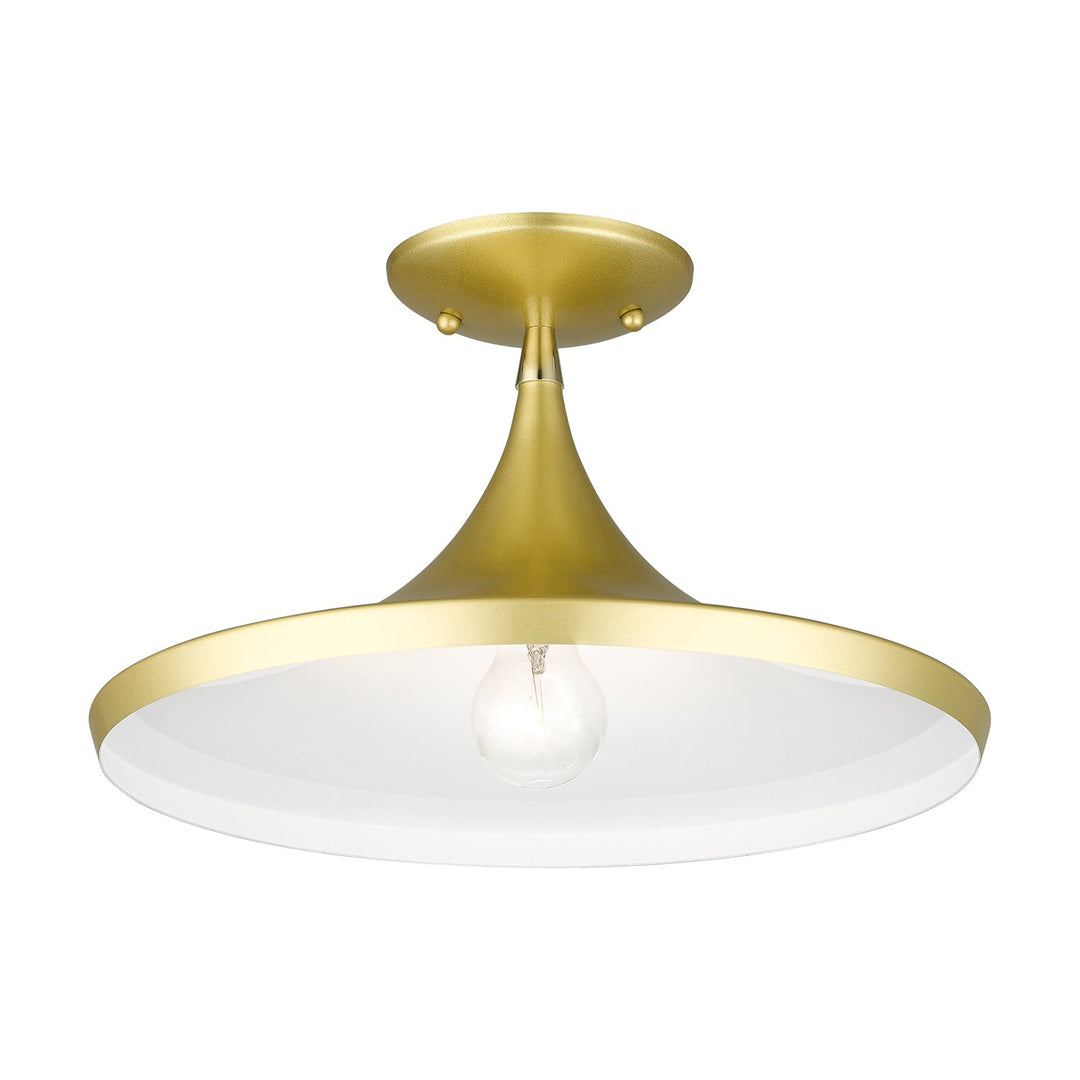 1 Light Soft Gold Semi-Flush With Polished Brass Finish Accents