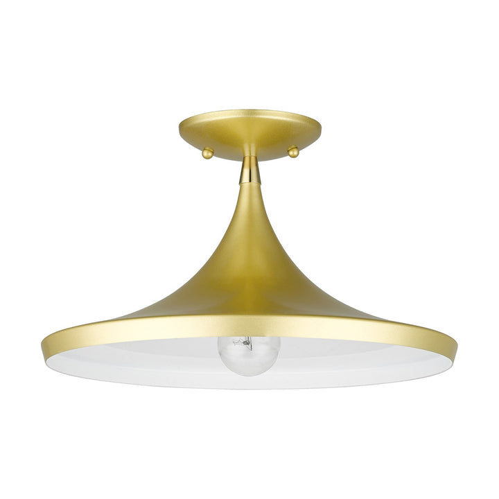 1 Light Soft Gold Semi-Flush With Polished Brass Finish Accents