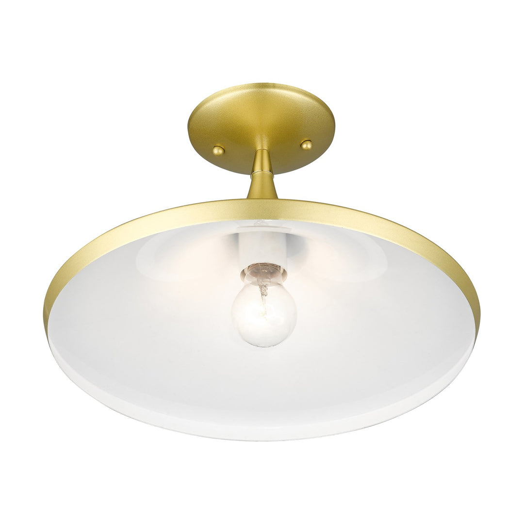 1 Light Soft Gold Semi-Flush With Polished Brass Finish Accents