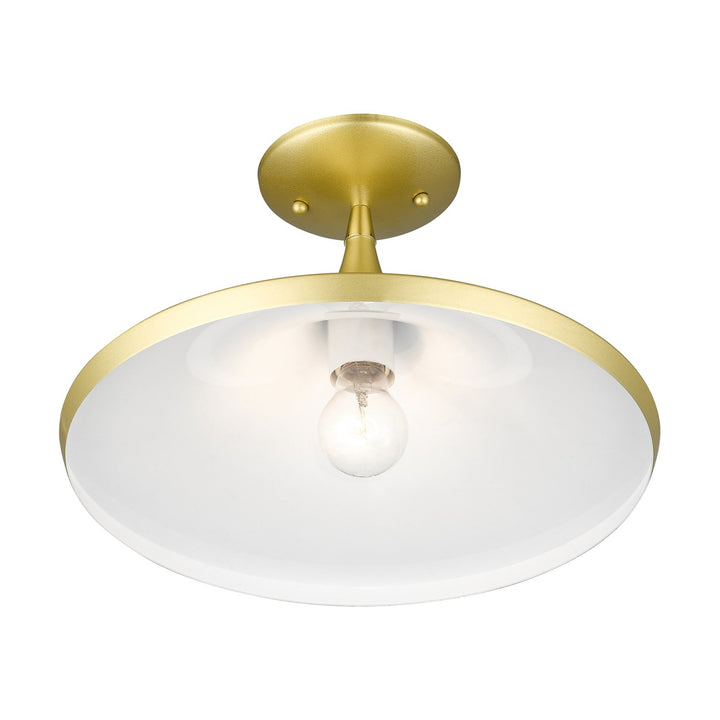 1 Light Soft Gold Semi-Flush With Polished Brass Finish Accents