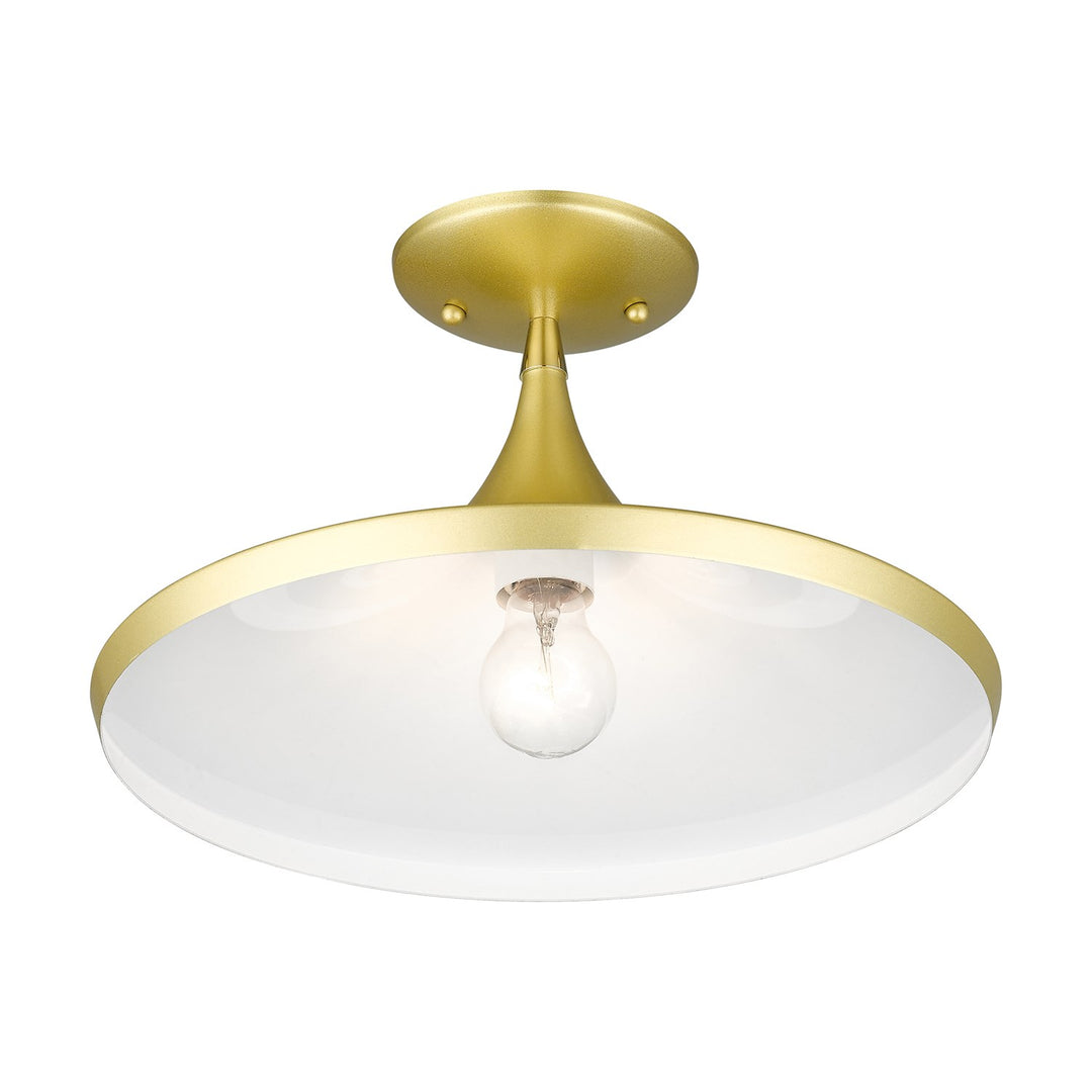 1 Light Soft Gold Semi-Flush With Polished Brass Finish Accents