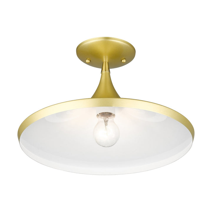 1 Light Soft Gold Semi-Flush With Polished Brass Finish Accents
